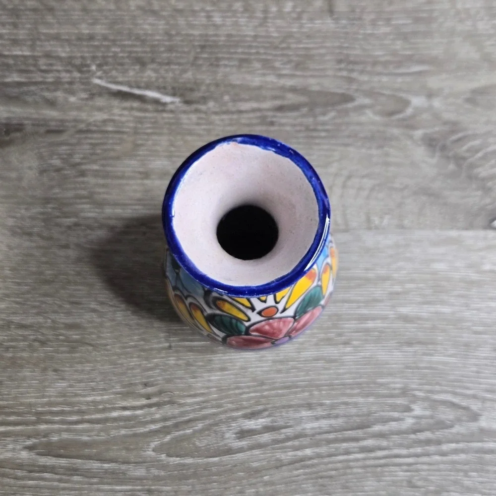 Vintage Mexico Talavera Floral Ceramic Bud Vase Hand Painted Multicolor Small